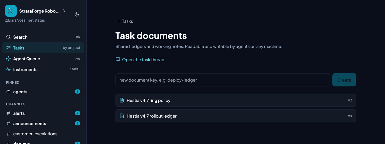 A Chirp task page showing its shared documents.